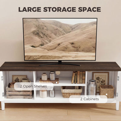 HOMCOM TV Unit for TVs up to 42 Inch, Farmhouse Entertainment Centre with 2 Open Shelves, 2 Cabinets and Thick Top