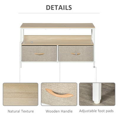 HOMCOM TV Stand Cabinet up to 47-inch, TV Unit with 2 Foldable Linen Drawers, Open Shelf for Living Room, Bedroom, Entertainment Room, Maple Wood Effect 