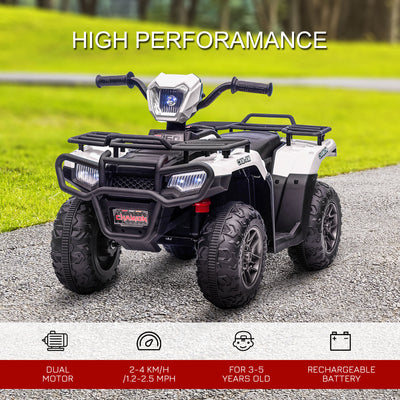 HOMCOM 12V Kids Quad Bike with Forward, Reverse Functions, Ride-On ATV w/ Music, LED, Headlights, for Ages 3-5 Years - White 