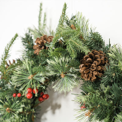 HOMCOM 60" Cone and Berry Christmas Wreath, with LED Lights 