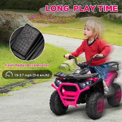 AIYAPLAY 12V Kids Electric Ride on ATV, Battery Powered Quad Bike w/ Spring Suspension, Forward Backward, Storage Basket - Pink 