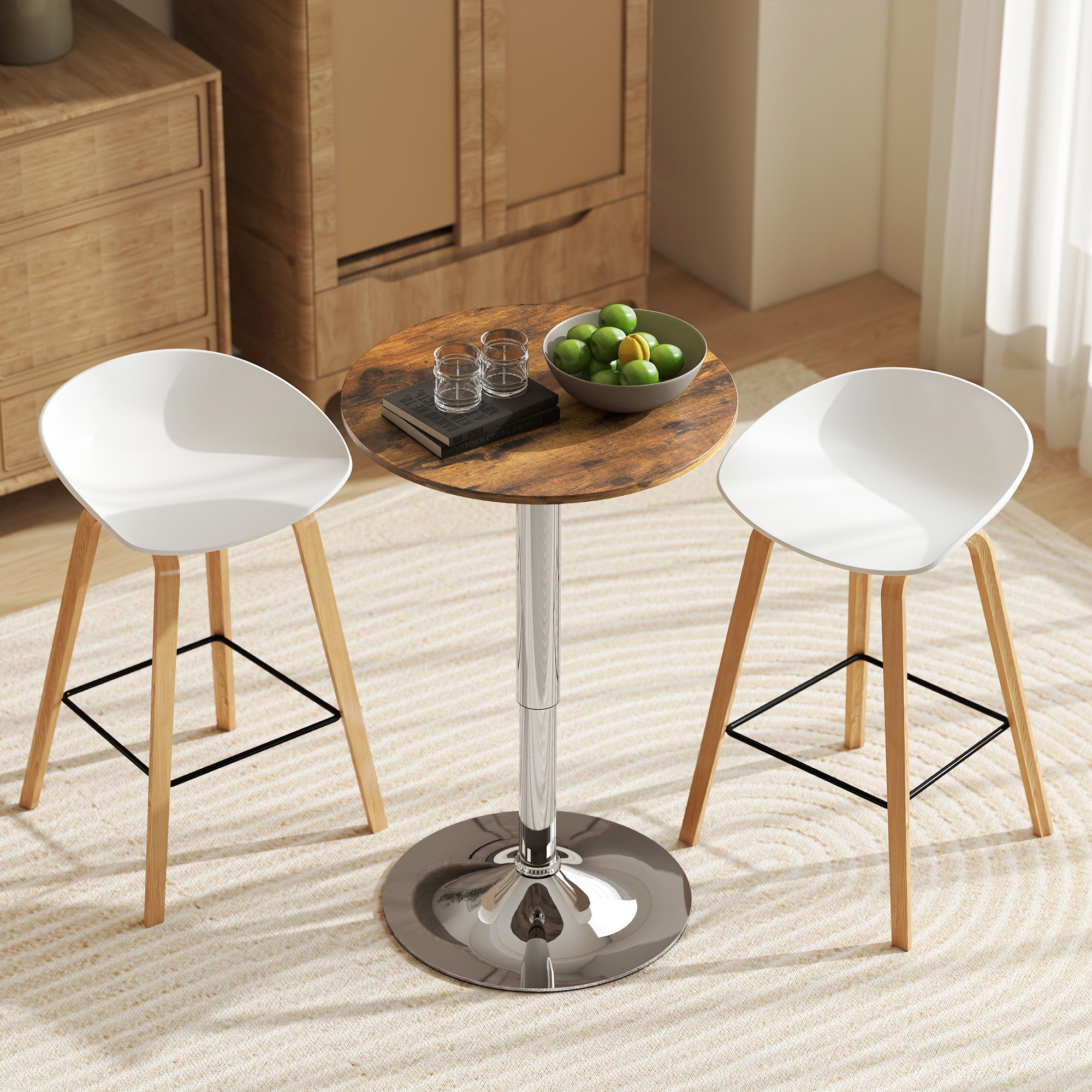 HOMCOM Round Bar Table, 360 Degree Swivel Counter Pub Table with Adjustable Height, for Kitchen, Cafe, Rustic Brown 
