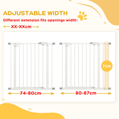 PawHut Metal 74-87cm Wide Adjustable Dog Gate White 