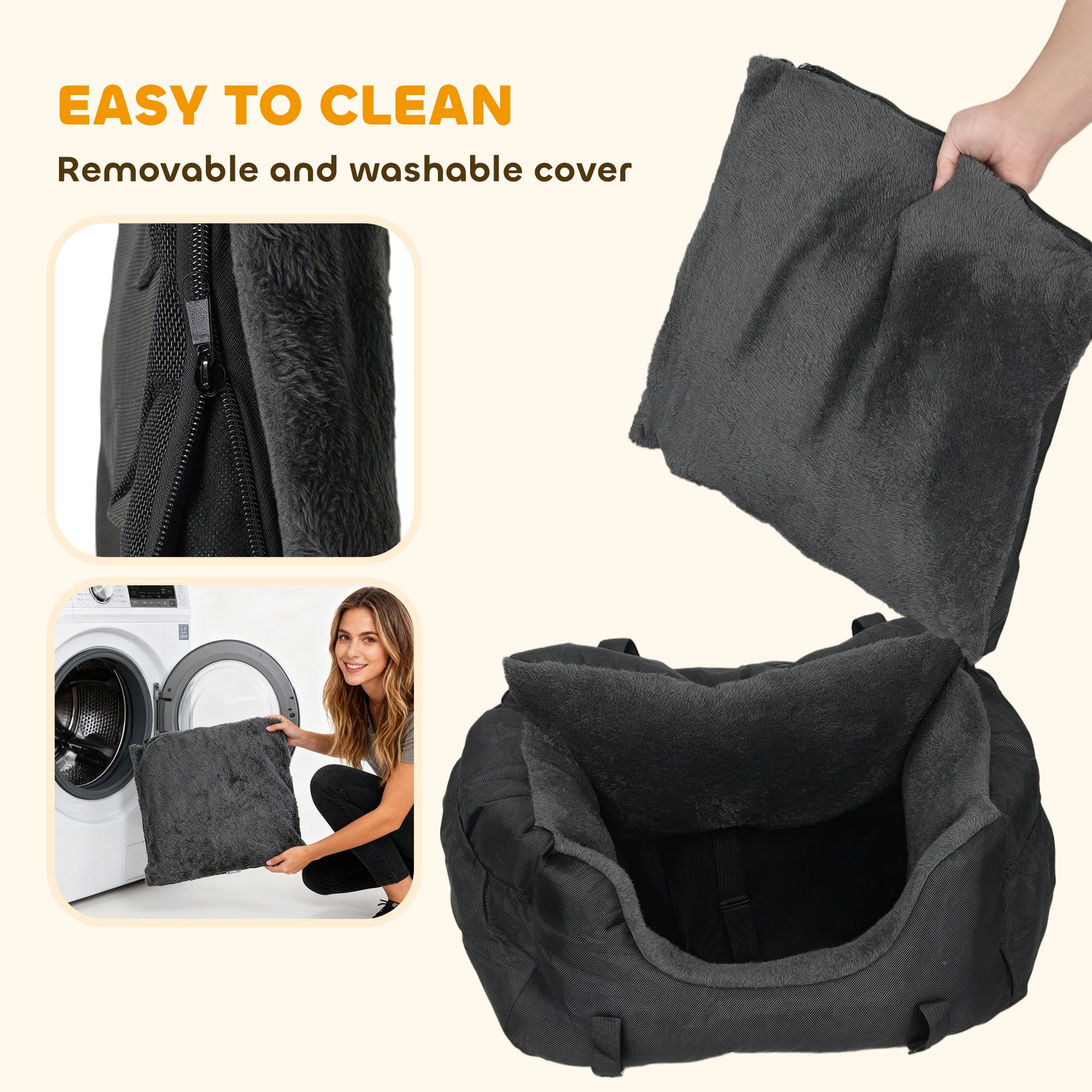 PawHut Dog Car Seat for Small Dogs with Fixed Buckle, Safety Leash, Washable Cover, 58 x 45 x 28 cm, Black 