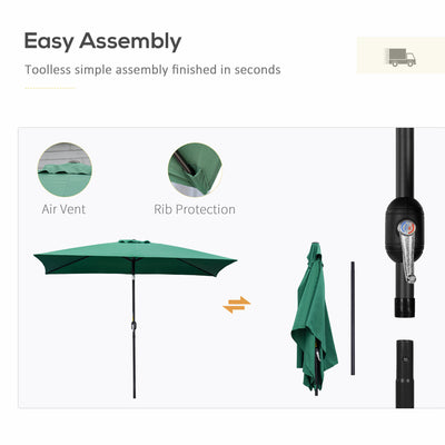 Outsunny 3x2m Patio Parasol Garden Umbrellas Canopy with Aluminum Tilt Crank Rectangular Sun Shade Steel, Green 
