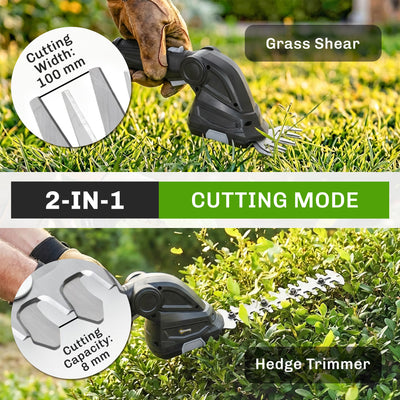 Outsunny 2-in-1 Cordless Hedge Trimmer & Grass Shear with 7.2V 2 x Rechargeable 2000mAh Batteries, 2 Changeable Blades 