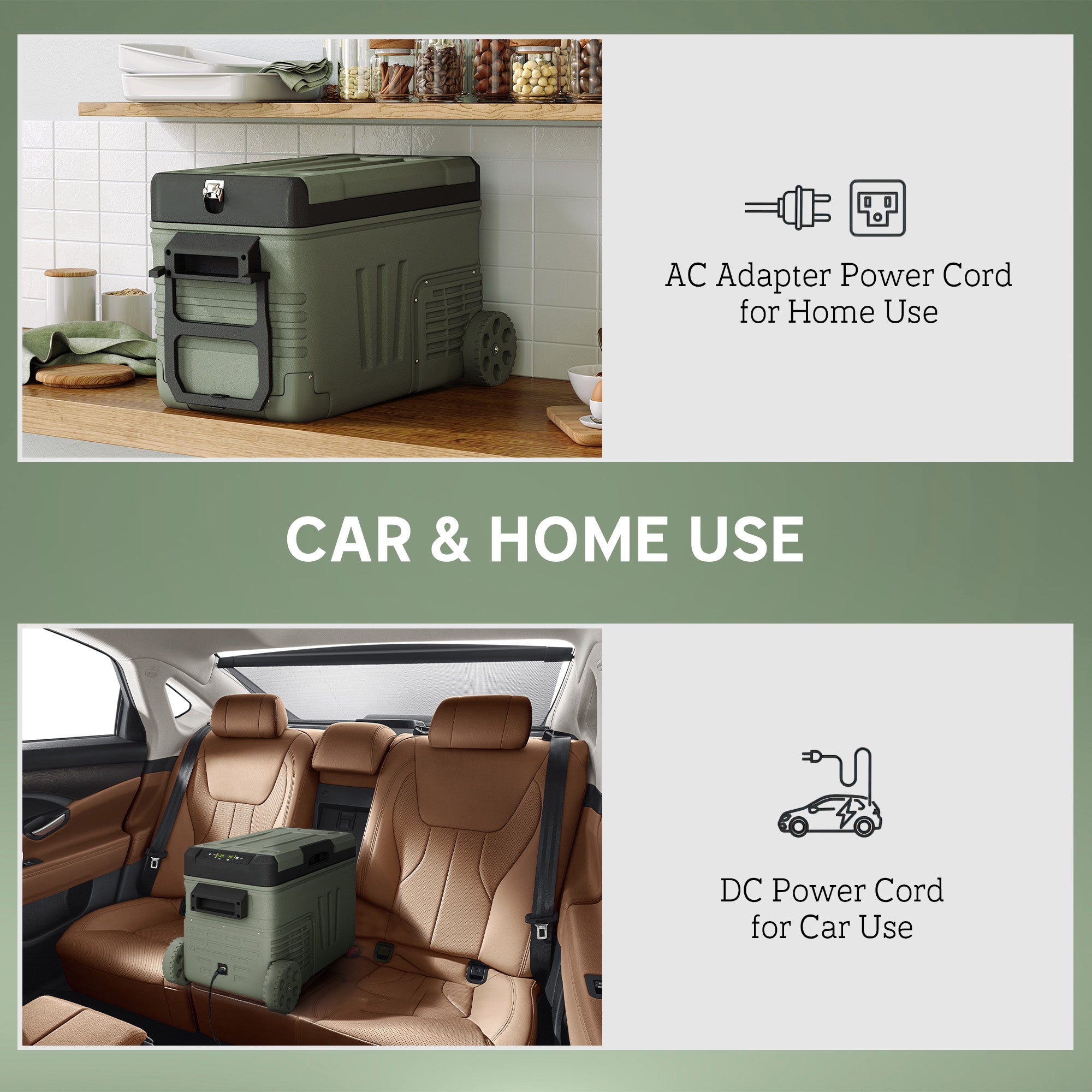 Outsunny 33L Camping Fridge Freezer Dual Zone, Portable Car Fridge 12V/24V DC & 100-240V AC, Electric Cool Box -20℃-20℃ with Wheels and LED Light, for Travel, RV, Road Trip, Picnic [Energy Class E]
