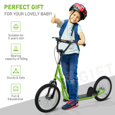 HOMCOM Kick Scooters for Kids with Adjustable Height, Anti-Slip Deck, Dual Brakes, Rubber Tyres, for Boys and Girls Aged 5+ Years Old - Green 
