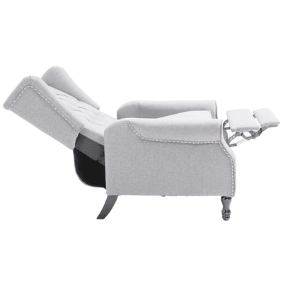 HOMCOM Recliner Armchair, Vintage Reclining Chair with Nail Head Trim, Wingback Chair with Button Tufted Back and Footrest, for Living Room, Light Grey 