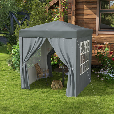 Outsunny Garden Pop Up Gazebo Marquee Party Tent Canopy with free Carrying Case, Removable 2 Walls, 2 Windows, 2m x 2m, Grey 