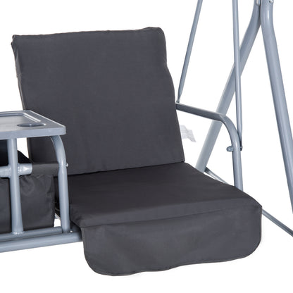 Outsunny Steel Frame 2-Seater  Swing Chair w/ Table Grey 