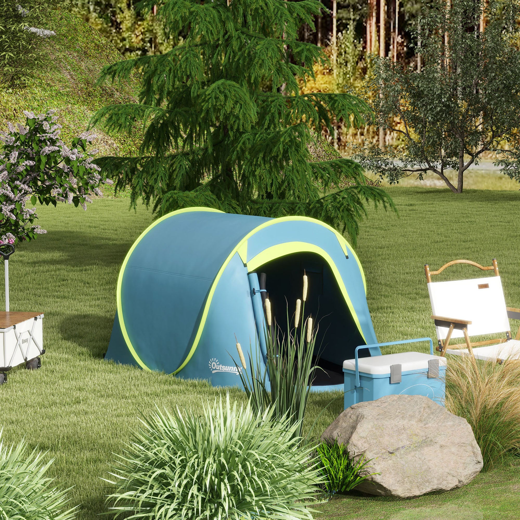 Outsunny Two-Man Pop-Up Dome Tent, with Accessories - Blue 