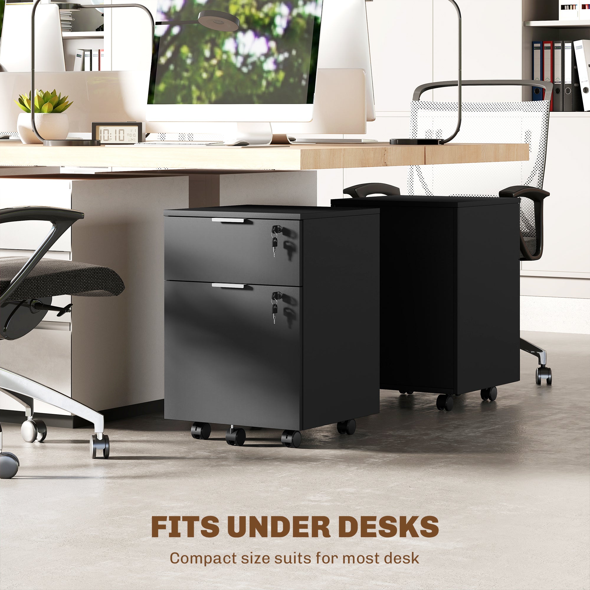 HOMCOM Two-Drawer Lockable Filing Cabinet - Black 