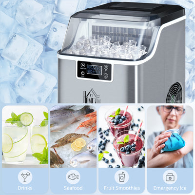 HOMCOM 3.2L Compact Ice Machine, with LCD Screen and Accessories - Silver-Tone 