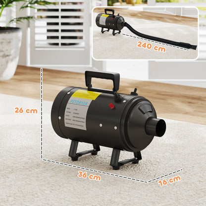 PawHut 2200W Dog Hair Dryer with Adjustable Temperature & Velocity, 3 Different Nozzles, Black 