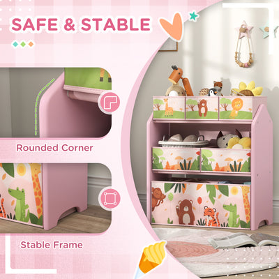 AIYAPLAY 3-Tier Kids Toy Storage Unit with 6 Removable Storage Boxes, for Playroom, Bedroom, Children's Room, Nursery, Pink 