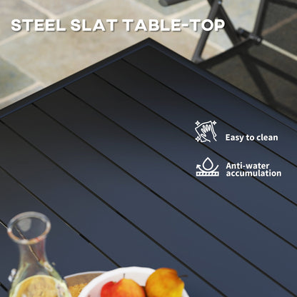 Outsunny Square Garden Table with Slat Top, Steel Frame, Outdoor Table for 4 Person, 80 x 80 x 74 cm, Black 