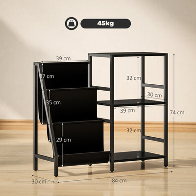 HOMCOM 3-Tier Record Player Stand, End Table for Living Room, Bedroom - Black Wood Effect 