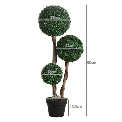 HOMCOM Decorative Artificial Plant Boxwood Ball Topiary Tree in Pot Fake Plant for Home Indoor Outdoor Decor, 90 cm, Dark Green 