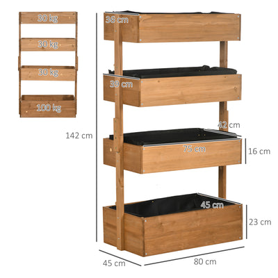 Outsunny Four-Tier Basket Wooden Plant Stand - Orange 