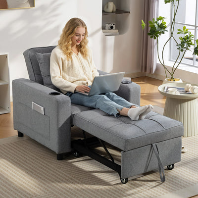 HOMCOM 3-in-1 Single Sofa Bed, Convertible Sleeper Chair Bed - Dark Grey 