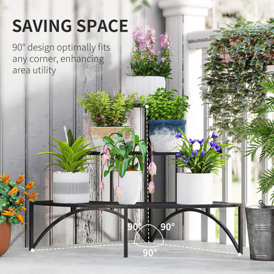 Outsunny Three-Tier Corner Metal Plants Shelves - Black 