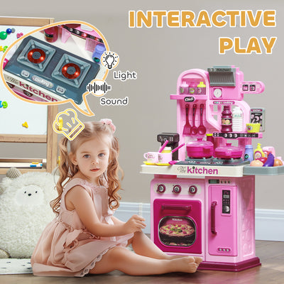 AIYAPLAY Kids Kitchen with 33 Pieces, Lights, Sounds, Storage, for Ages 3-6 Years, Pink 