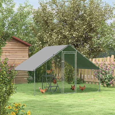PawHut Chicken Run Galvanised Walk-in Chicken Coop Hen Poultry House Cage Rabbit Hutch Pet Playpen Garden w/ Water-Resist Cover, 3 x 2 x 2m 