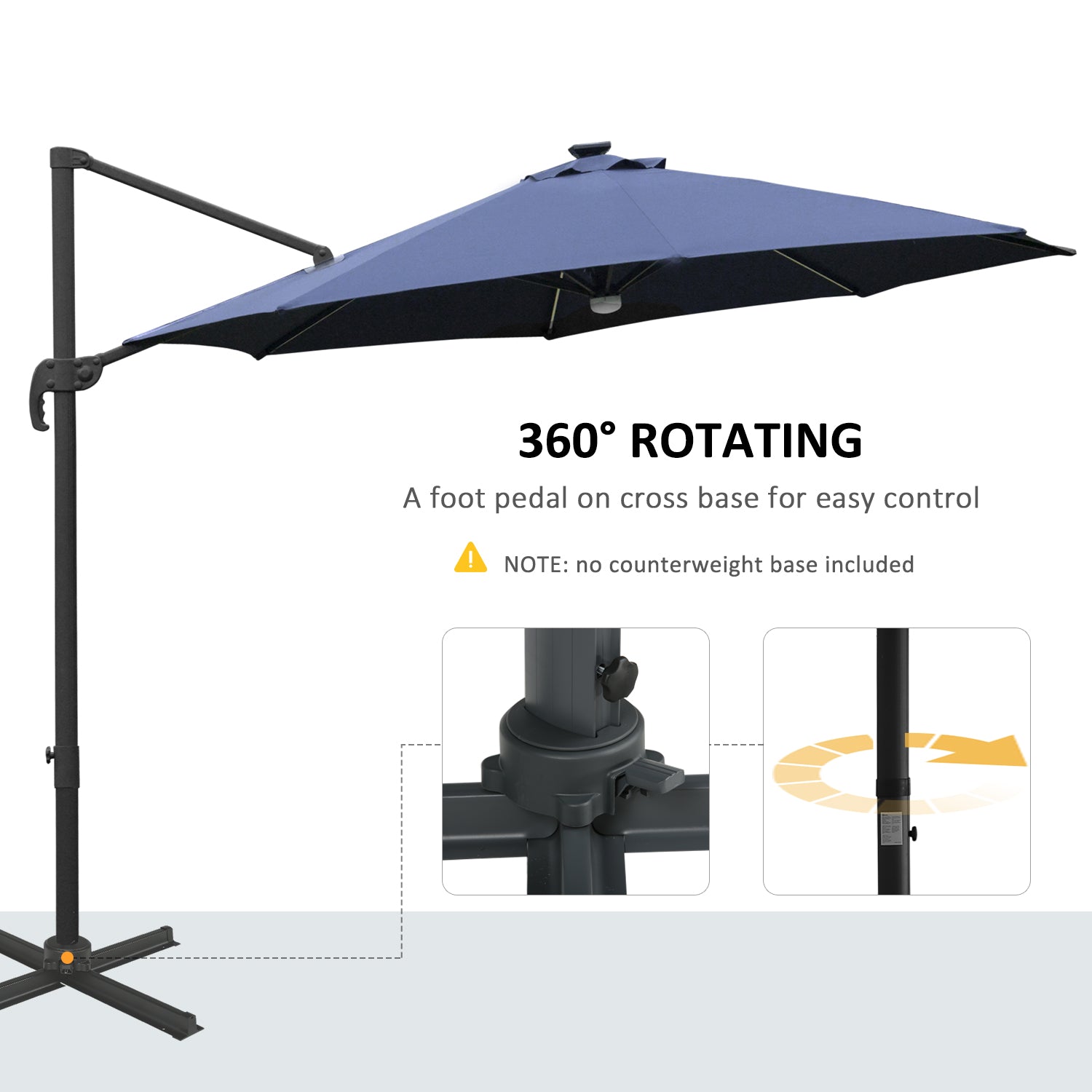 Outsunny 3(m) LED Cantilever Parasol Outdoor Sun Umbrella w/ Base Solar Lights Blue 