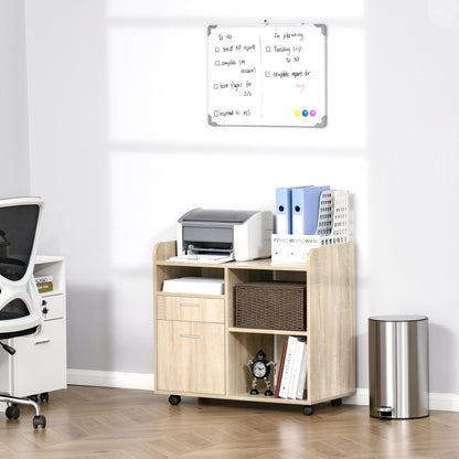 Vinsetto Multipurpose Filing Cabinet, Printer Stand with 2 Drawers, Open Adjustable Storage Shelves for Home Office, Living Room, File Cabinet with Hanging Bar for A4, Letter Size, Oak 