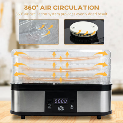 HOMCOM 5 Tier Food Dehydrator, 245W Stainless Steel Food Dryer Machine with Adjustable Temperature, Timer and LCD Display for Drying Fruit, Meat, Vegetable, Jerky and Pet Treat, Black 