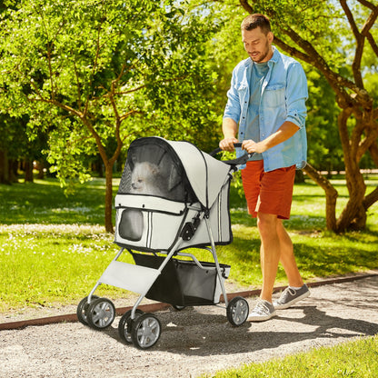PawHut Pet Stroller for Small Miniature Dogs Cats Foldable Travel Carriage with Wheels Zipper Entry Cup Holder Storage Basket Grey 