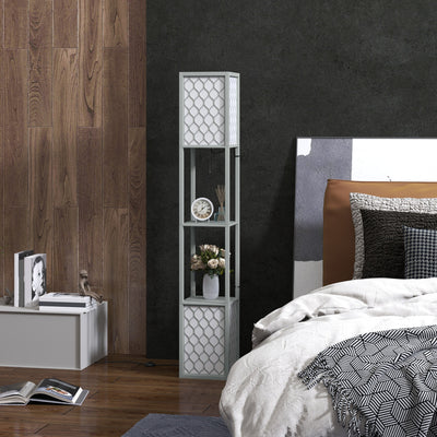 HOMCOM Floor Lamp with Shelves, Dual Light, Modern Tall Standing Lamps, with Pull Chain Switch (Bulb not Included), Light Grey 