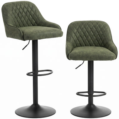 HOMCOM Bar Stools Adjustable Swivel Kitchen Chairs with Backrest Set of 2 for Kitchen Island Dark Green