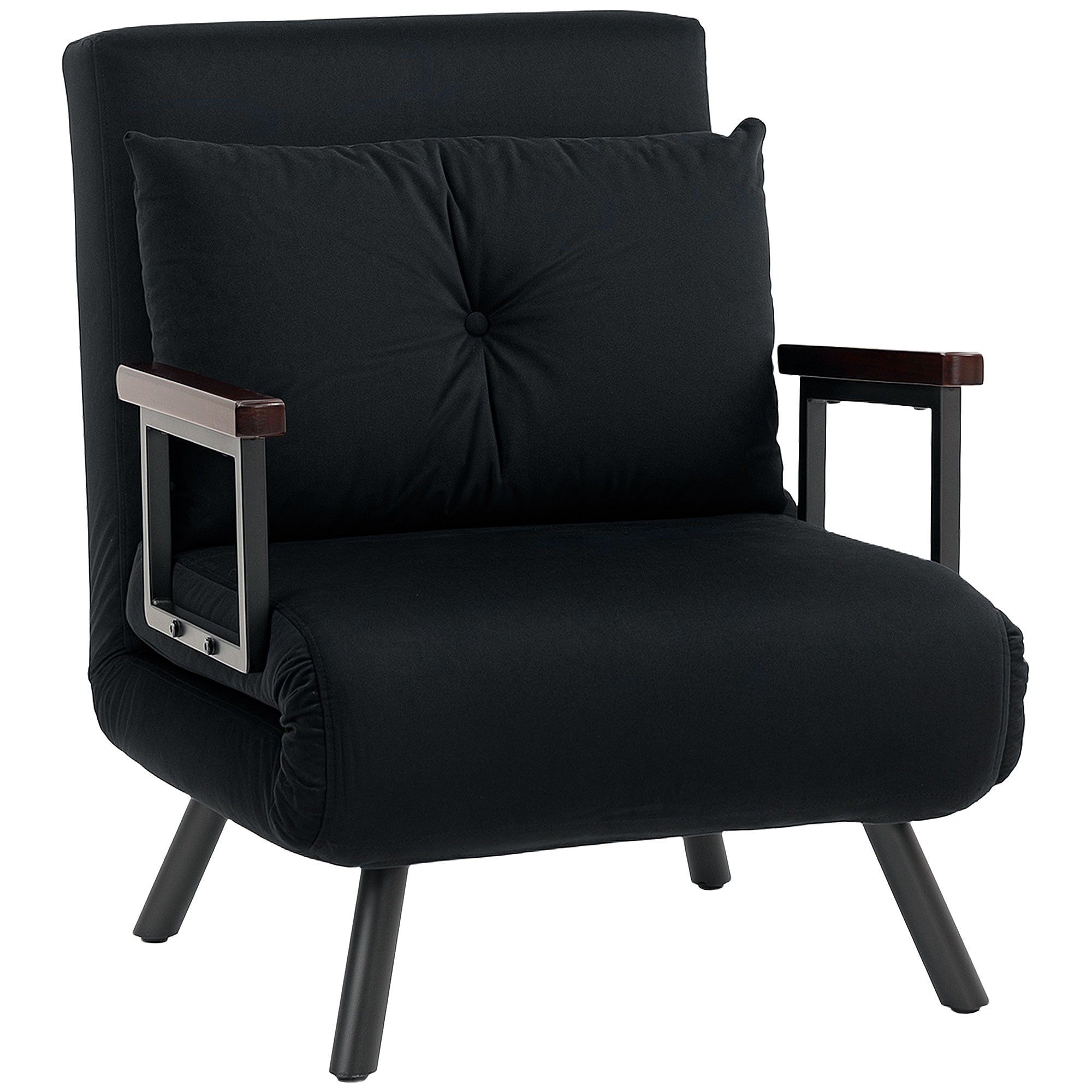 HOMCOM 4-in-1 Velvet-Feel Single Chair Bed, with Pillow - Black 