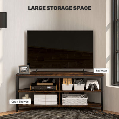 HOMCOM Industrial-Style Corner TV Unit - Black/Brown 
