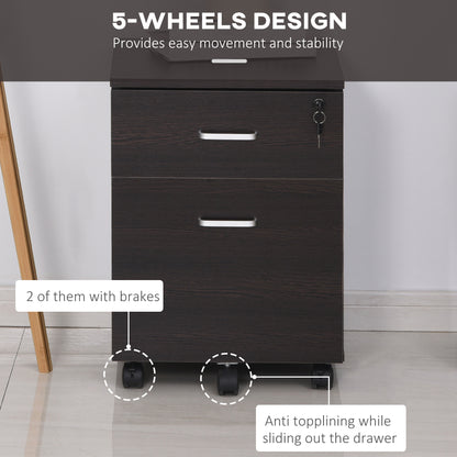 Vinsetto 2-Drawer Locking Office Filing Cabinet w/ 5 Wheels Rolling Storage Hanging Legal Letter Files Cupboard Home Organisation Black Wood Grain 