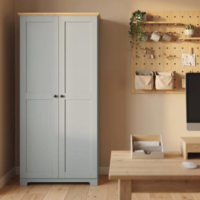 HOMCOM Kitchen Cupboard, 172cm Freestanding Storage Cabinet with Doors and Shelves, Grey 