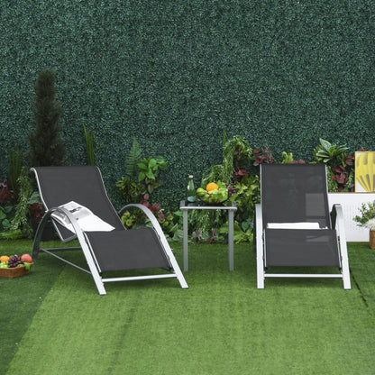 Outsunny 3 Pieces Sun Lounger Chair Set, Metal Frame Garden Outdoor Sunbathing Chair with Side Table and Armrest, Black 
