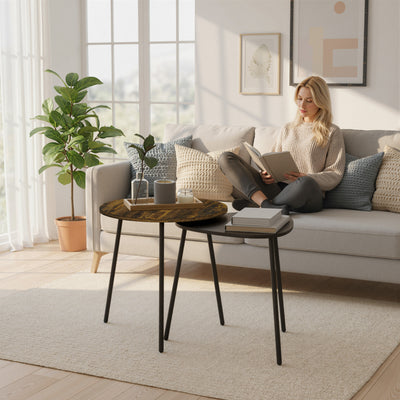 HOMCOM Nesting Side Table Set of 2 - Rustic Brown 