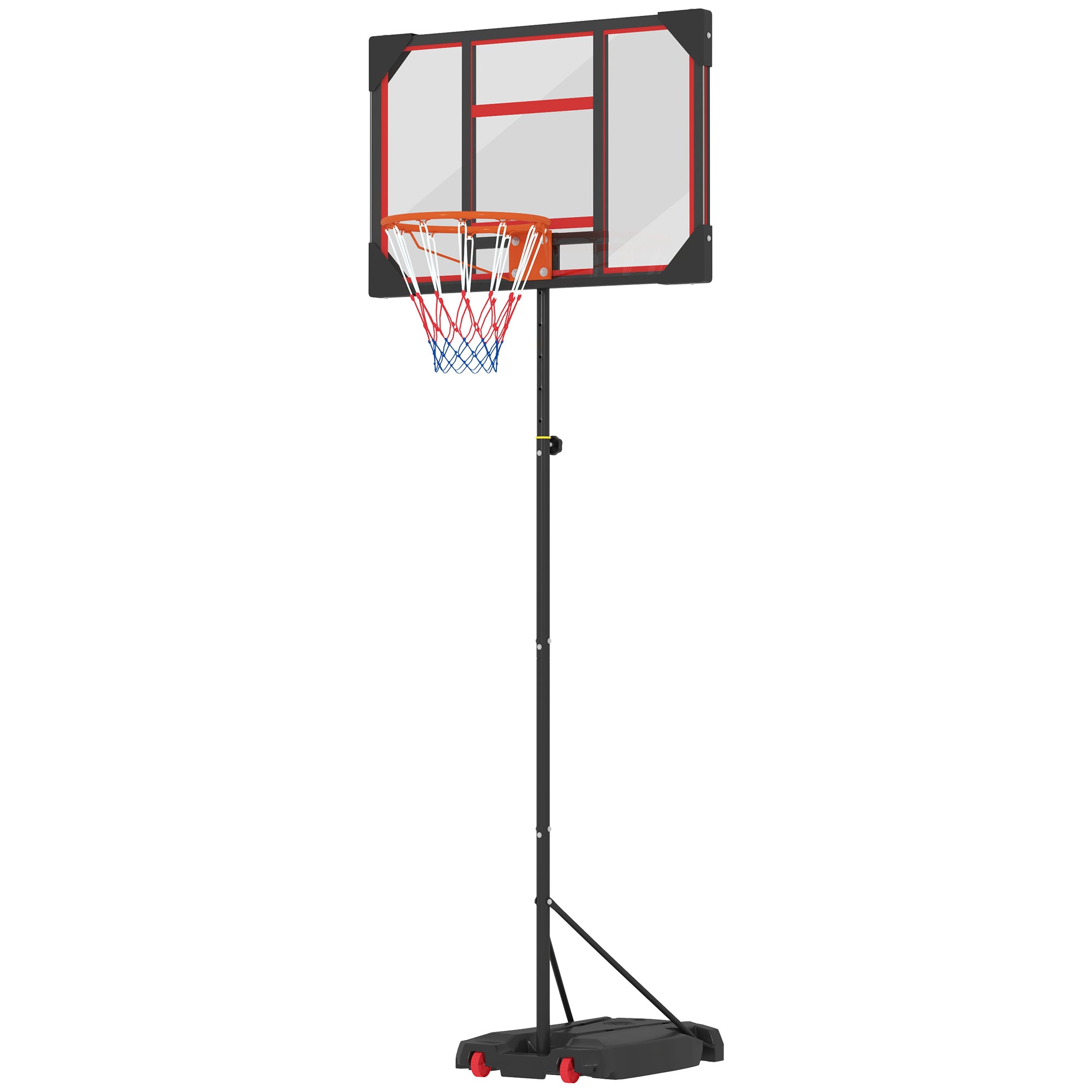 AIYAPLAY Basketball Hoop Outdoor Indoor, 210-260cm Height Adjustable Basketball Hoop with Wheels, Larger Base, for 6+ Years, Red 