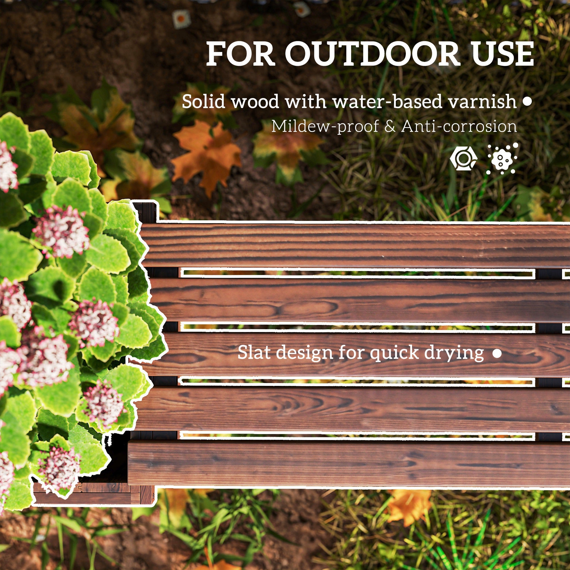 Outsunny Wooden Garden Planter & Bench Combination Garden Raised Bed Patio Park Carbonised Finish 176 x 38 x 40 cm 