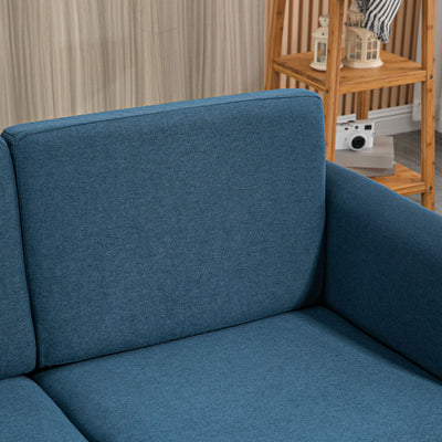 HOMCOM Compact Loveseat Sofa, Modern 2 Seater Sofa for Living Room with Wood Legs and Armrests, Blue 
