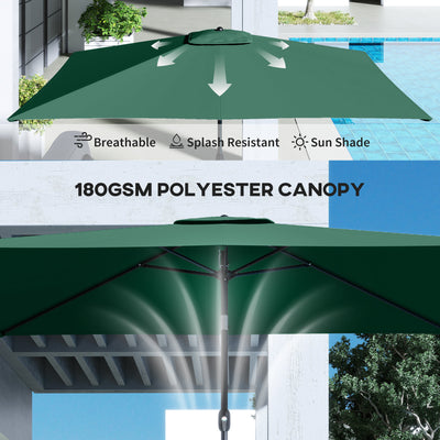 Outsunny Garden Parasol, Parasol Umbrella with Crank Handle, Tilt Function, Polyester Canopy, Green 