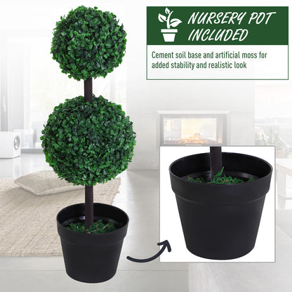 Outsunny Set of 2 Artificial Boxwood Ball Topiary Trees Potted Decorative Plant Outdoor and Indoor Décor (67cm) 