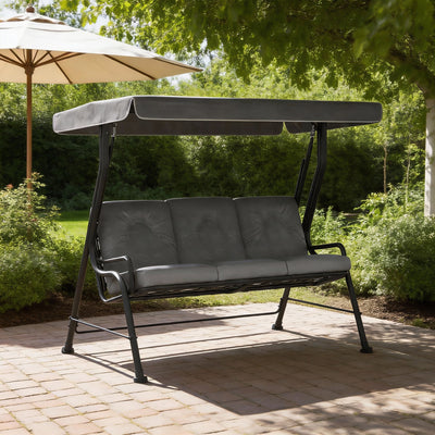 Outsunny 3-Seater Garden Swing Seat, Outdoor Swing Chair with Adjustable Waterproof Canopy, Light Grey 