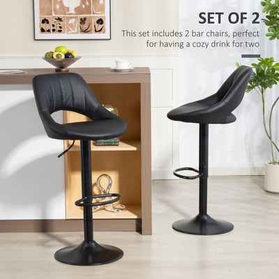 HOMCOM Set of Two Faux Leather Bar Stools - Black 