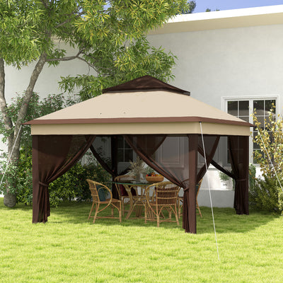 Outsunny 3 x 3(m) Pop Up Gazebo, Height Adjustable Instant Event Shelter with Netting and Carrying Bag, Beige 