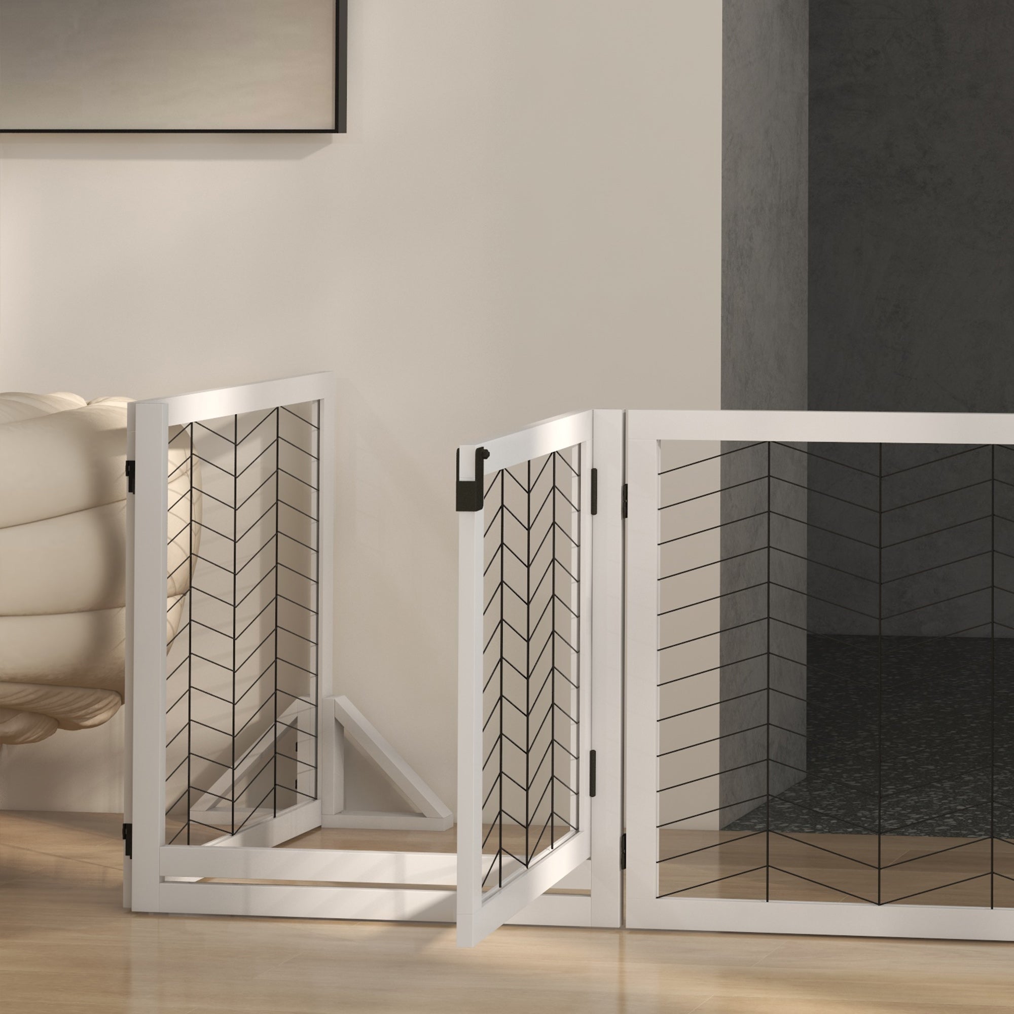 PawHut 8 Panels Foldable Pet Gate with Support Feet, for House, Doorway, Stairs, Small and Medium Dogs - White 