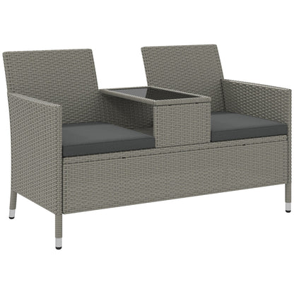 Outsunny 2-Seater PE Rattan Outdoor Garden Bench w/ Centre Table Grey 